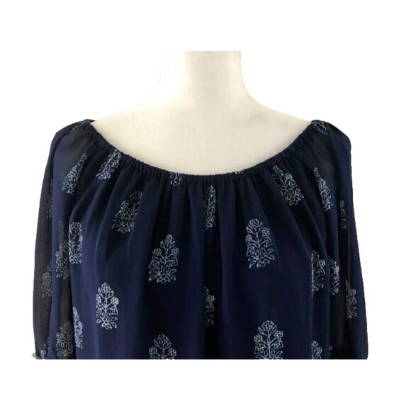 LUCKY BRAND Live in Love Boho Off The Shoulder Blouse Top Size Small Navy Blue - Picture 2 of 6